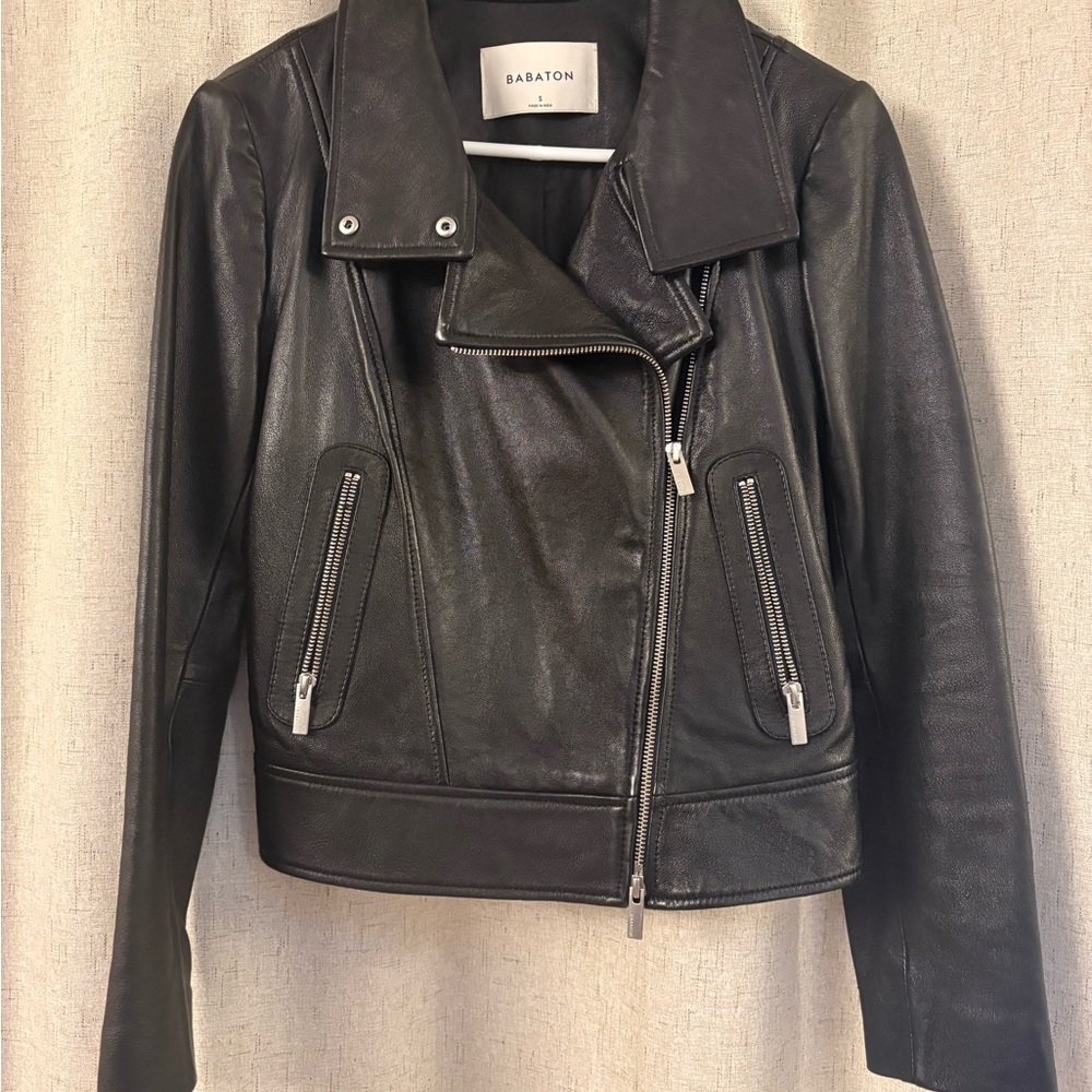 Babaton Connor Leather Jacket – Real Leather Moto – Size S